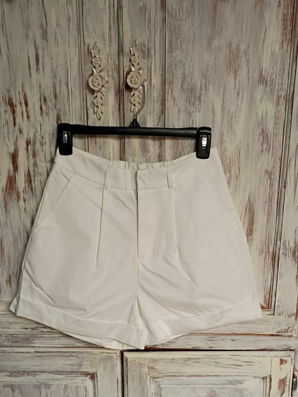 Women's White High-Rise Tailored Shorts